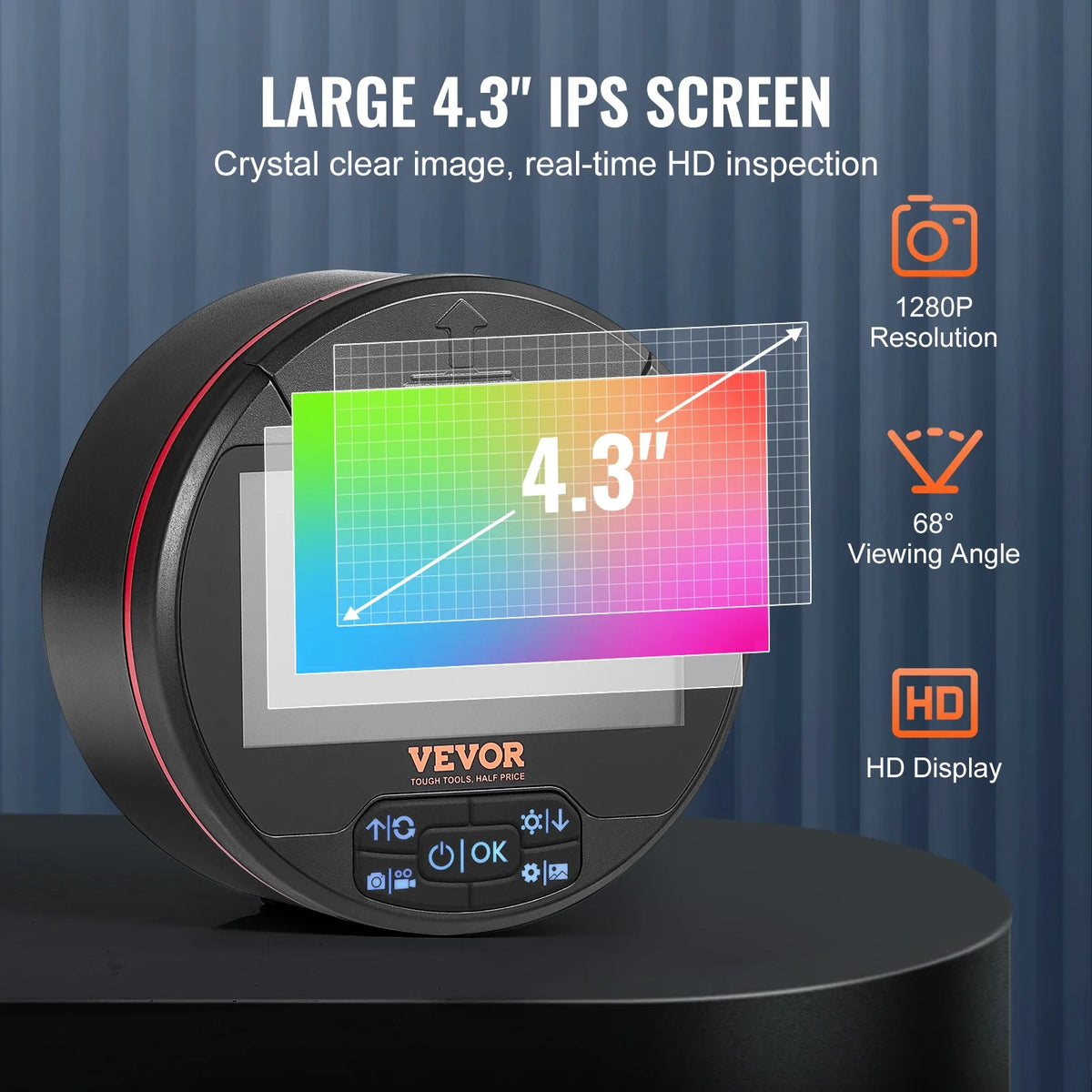 SucceBuy Triple Lens Borescope Camera - 4.3" IPS Screen, IP67 Waterproof, 16.4ft Cable