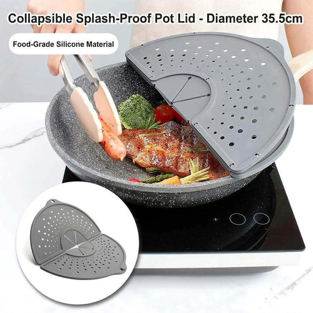 Multiuse Silicone Splash Guard Foldable Oil Splatter Screen for Frying Pan Heat Resistant Pot Lid Kitchen Cooking Tools