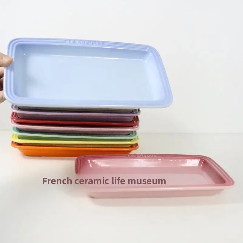 Le Creuset Rectangular Ceramic Plate Dim Sum Dessert Antipasto Dish Japanese Style Handmade Gradient Color Chinese Cuisine