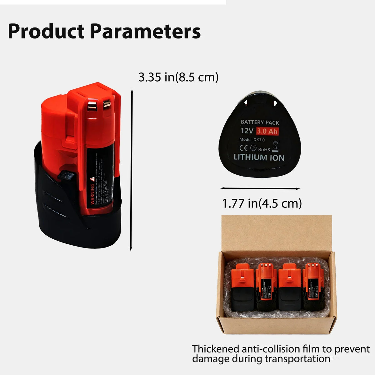 12V 3.0Ah Compatible Replacement Battery for Milwaukee M12, 2-8 Pack