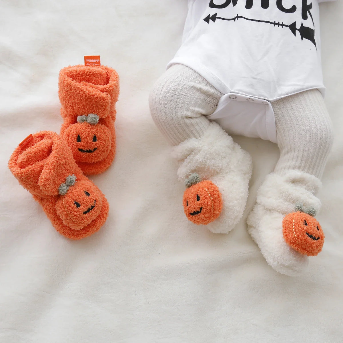 Halloween Pumpkin Baby Booties Stay On Slipper Winter Warm Soft Shoes Newborn Crib Sock Shoes