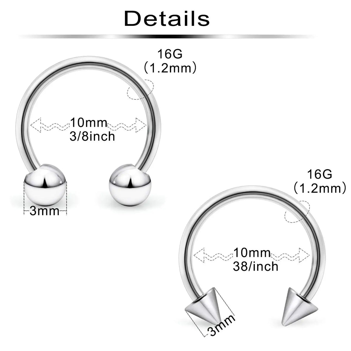 31 Styles 16G Surgical Steel 1 Pcs Nose Septum Rings Piercing Jewelry Horseshoe Cartilage Earring Eyebrow Lip Retainer 8mm 10mm