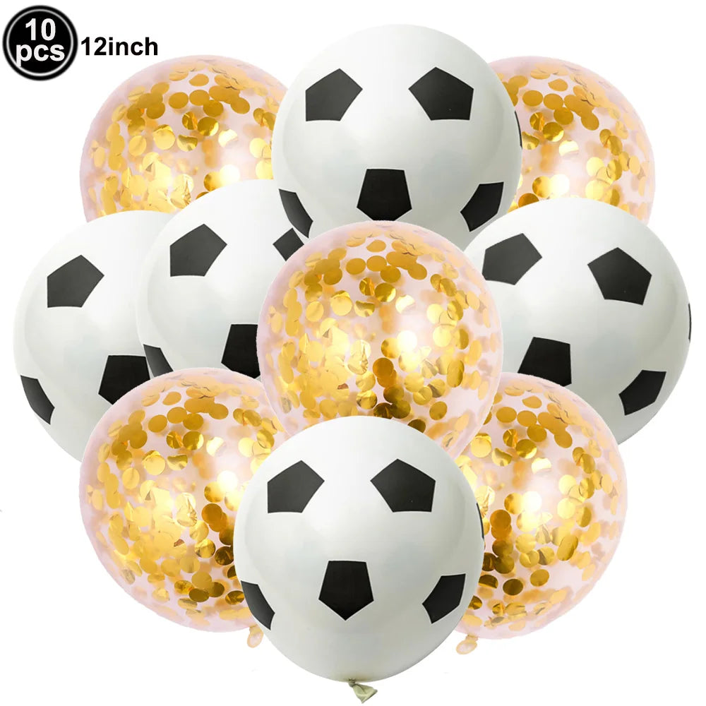 10pcs 12inch Soccer Balloons Red Blue Black White Confetti Football Latex Balloon Boy Soccer Birthday Party Baby Shower