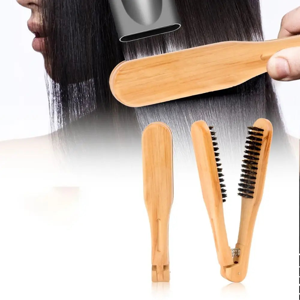 Professional Hair Straightener Comb Wooden Double Brushes V-shaped Clamp Comb Hair Straightener Tool Anti Static