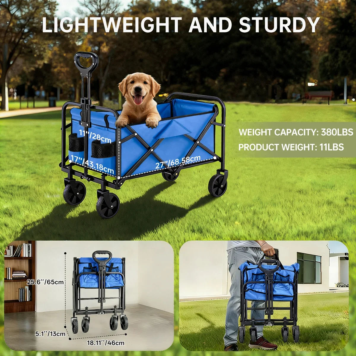 Black Foldable All-Terrain Camping Wagon Heavy-Duty Collapsible Utility Cart for Outdoor Beach Shopping Compact Space-Saving Garden Transport Rolling Wagon