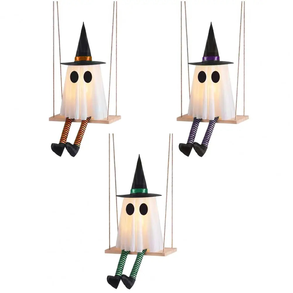 Halloween Hanging Swinging Ghost with Witch Hat, 85cm