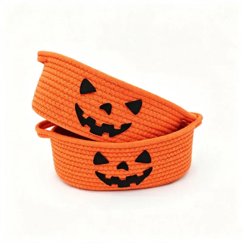 Orange Cotton Rope Pumpkin Storage Basket