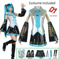 Miku Cosplay Silver Leather Fabric Suit Miku Cosplay Costume JK Sailor Dress High School Halloween Uniform Wig