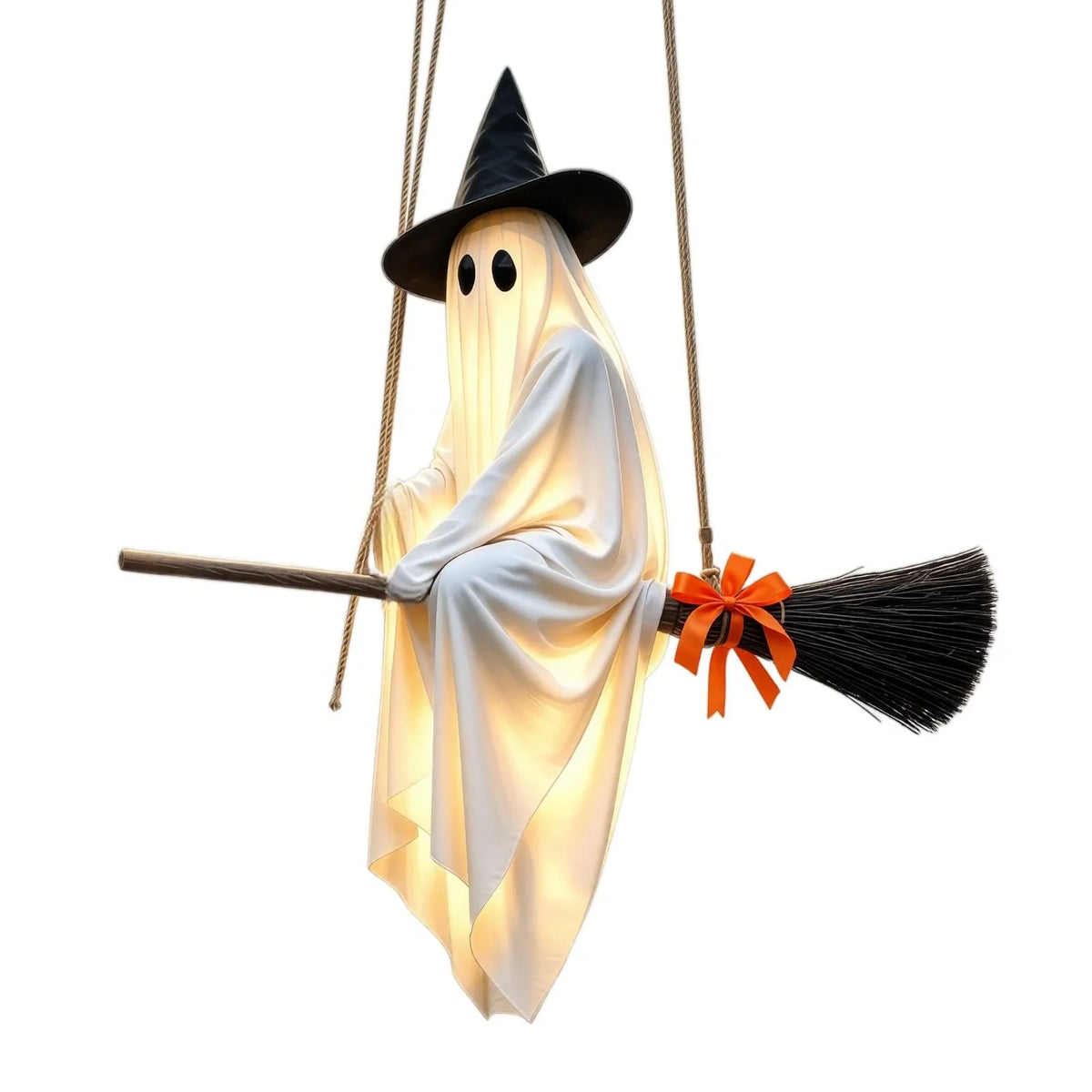 Hanging Ghost Broom Halloween Decoration with Light Options