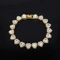 45CM New Hip Hop Tennis Chain Bracelet Necklace Shiny Heart Rhinestone CZ Fashion Rock Party Jewelry