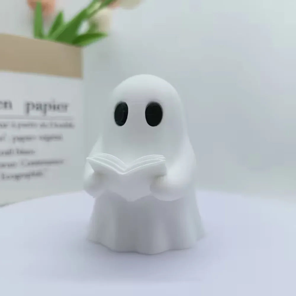 Halloween Reading Ghost Statue, Ghost Reading Decoration Ornament, Cute Bookworm Reading Statue, Home Room Desktop Decoration