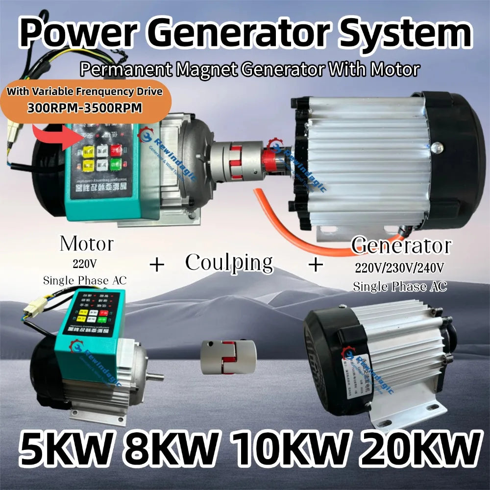 High Efficiency 5000W 10KW 20KW 220V Alternator Permanent Magnet Generator With Variable Frenquency Drive Motor Household Load