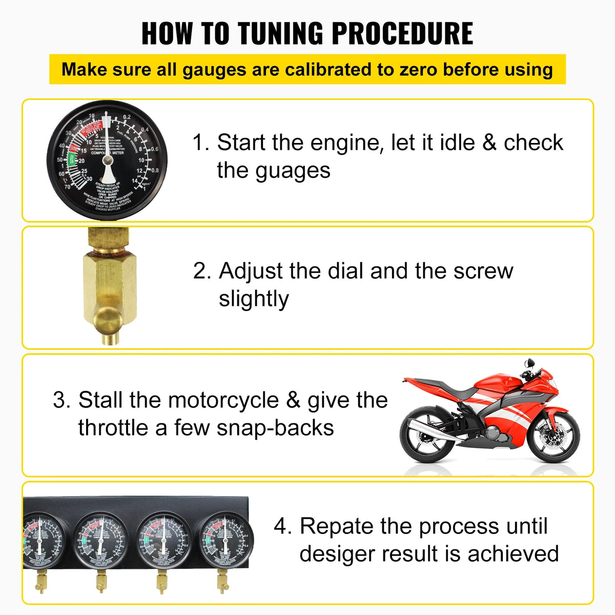 SucceBuy 4-Gauge Motorcycle Carburetor Synchronizer Tool Kit