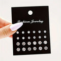 12/24/36 Pairs Shiny Zircon Stud Earrings Set for Women Men Daily Versatile Chic Silver Color Crystal Ear Jewelry Accessories