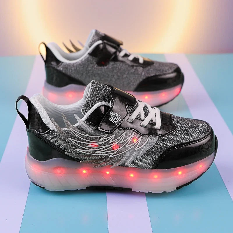 Kids' Light-up Roller Skates, 4-wheel Skate Shoes With Rechargeable LED Lights, Casual Breathable Sports Shoes for Students, Detachable Wheels
