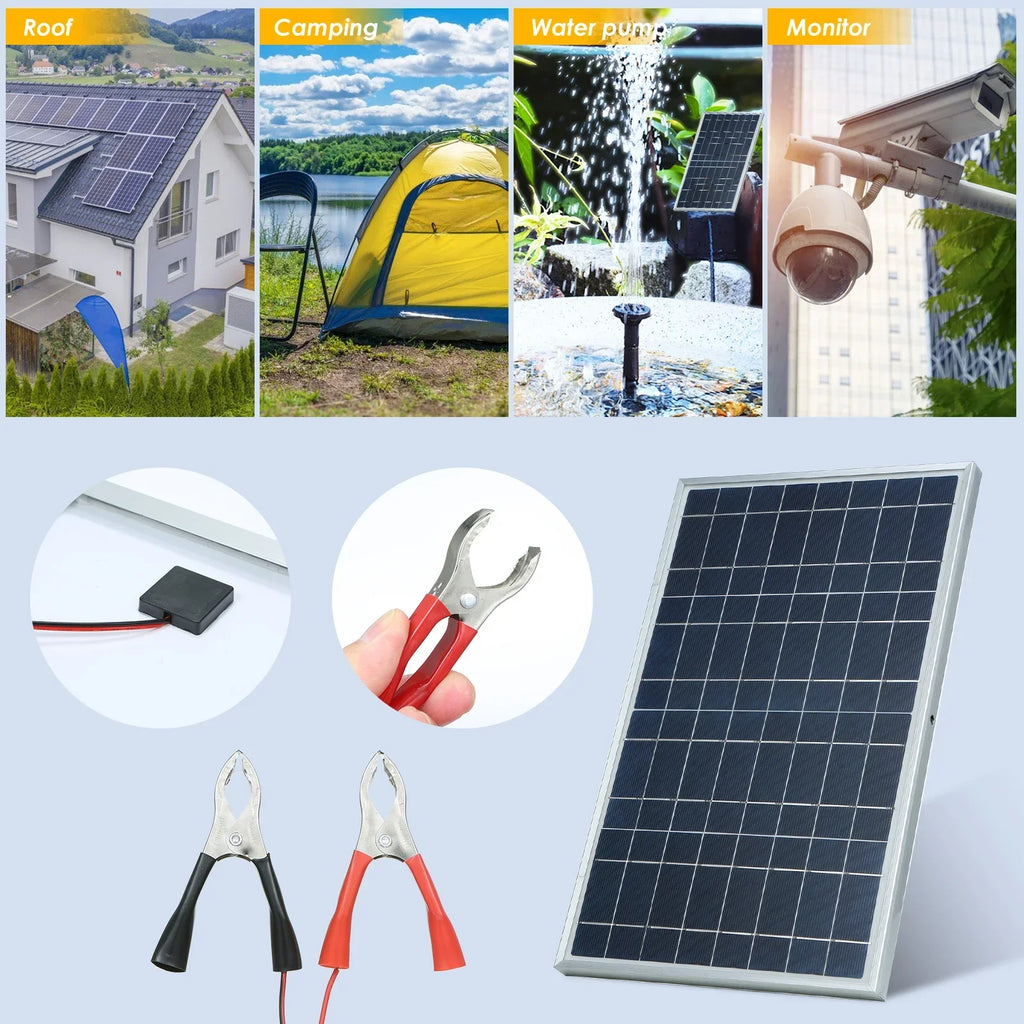 12V Solar Panel Charger Kit Complete Polycrystalline USB Power Portable Outdoor Rechargeable Solar Cell Solar Generator for Home