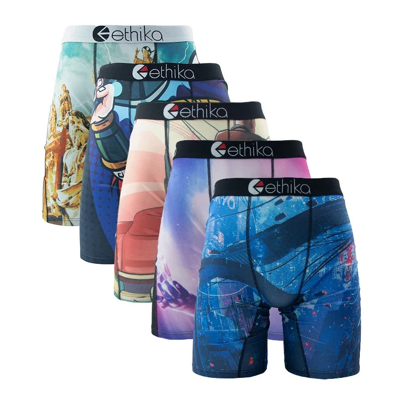 ETHIKA 5Pcs Men Underwear Breathable Mesh Crotch Man Swimming Underpants Plus Size L-3XL Mens Panties Sexy Men's Boxershorts