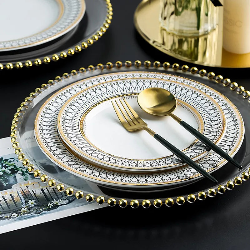 LIVETAI Pearl Ceramic Dinner Plates Set Western Steak Serving Dish for Home Restaurant