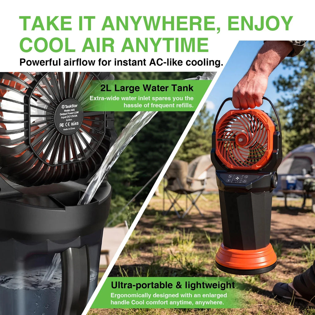 TaskStar 2-in-1 Portable Misting Fan - 33,000mAh Battery, 2L Tank, Remote Control, RGB Lighting, 120° Auto-Oscillation