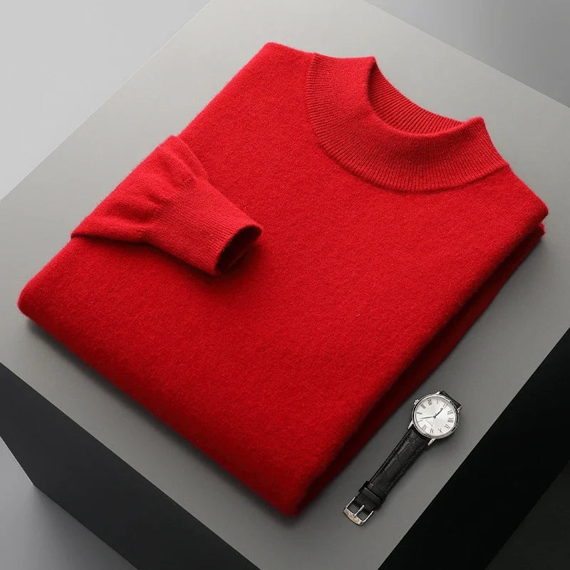 Autumn and Winter Men's Cashmere Sweater Stand Up Collar Long Sleeved Pullover Soft and Warm 100% Merino Wool Knitted Top