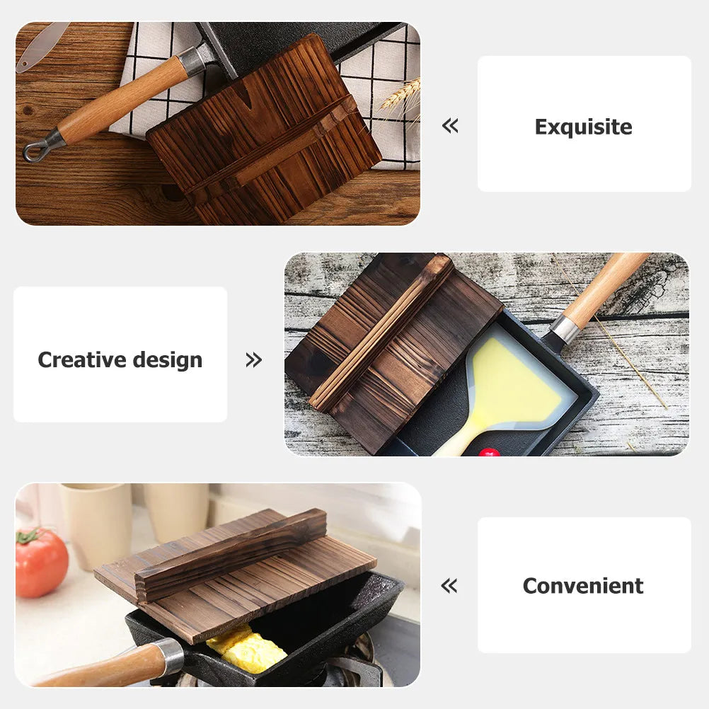 Premium Wooden Pan Lid for Tamagoyaki Pancake Frying Skillet Nonstick Flat Bottom Cookware Anti Splashing Cover Kitchen Gadget