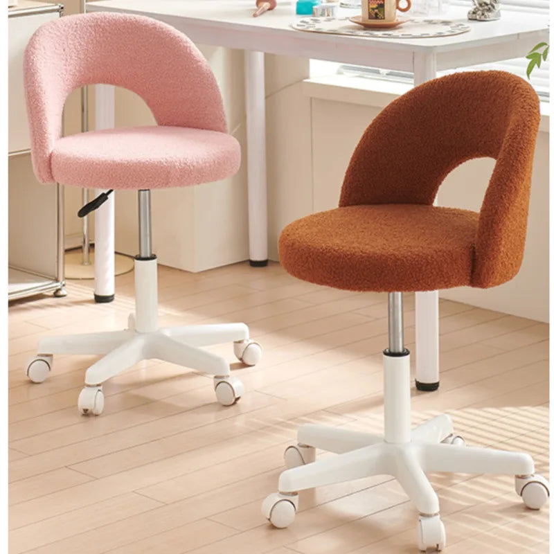 Simple Light Luxury Computer Chair Girls' Bedroom Makeup Stool Lamb Fleece Backrest Seat Lifting And Rotating Modern Furniture
