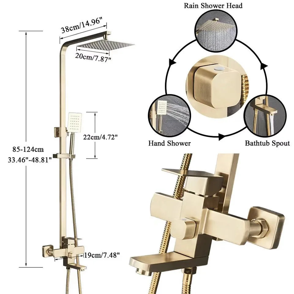 Wall-Mounted Rainfall Shower Faucet Set with Slide Bar
