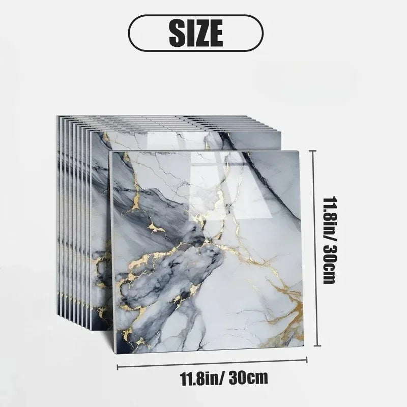 10PCS 3D Marble Effect Tile Stickers Waterproof Self Adhesive Wall Panels for Bathroom Kitchen Floor Renovation and Home Decor