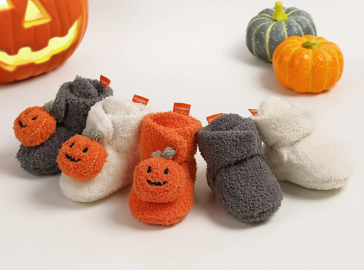 Halloween Pumpkin Baby Booties Stay On Slipper Winter Warm Soft Shoes Newborn Crib Sock Shoes