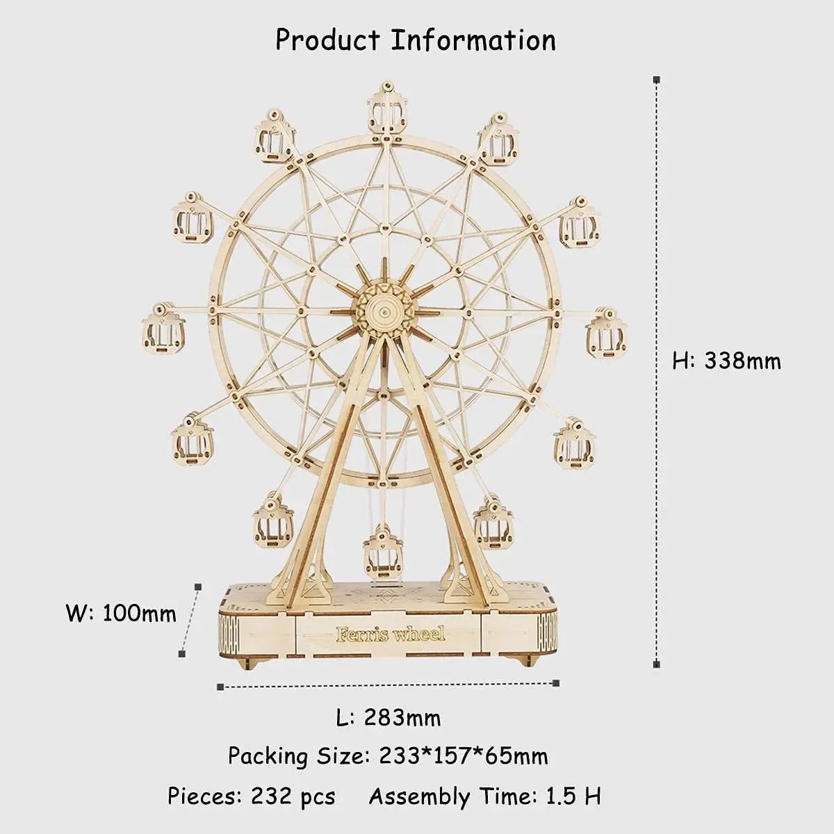 Robotime Rolife 232-Piece Ferris Wheel Music Box DIY Kit