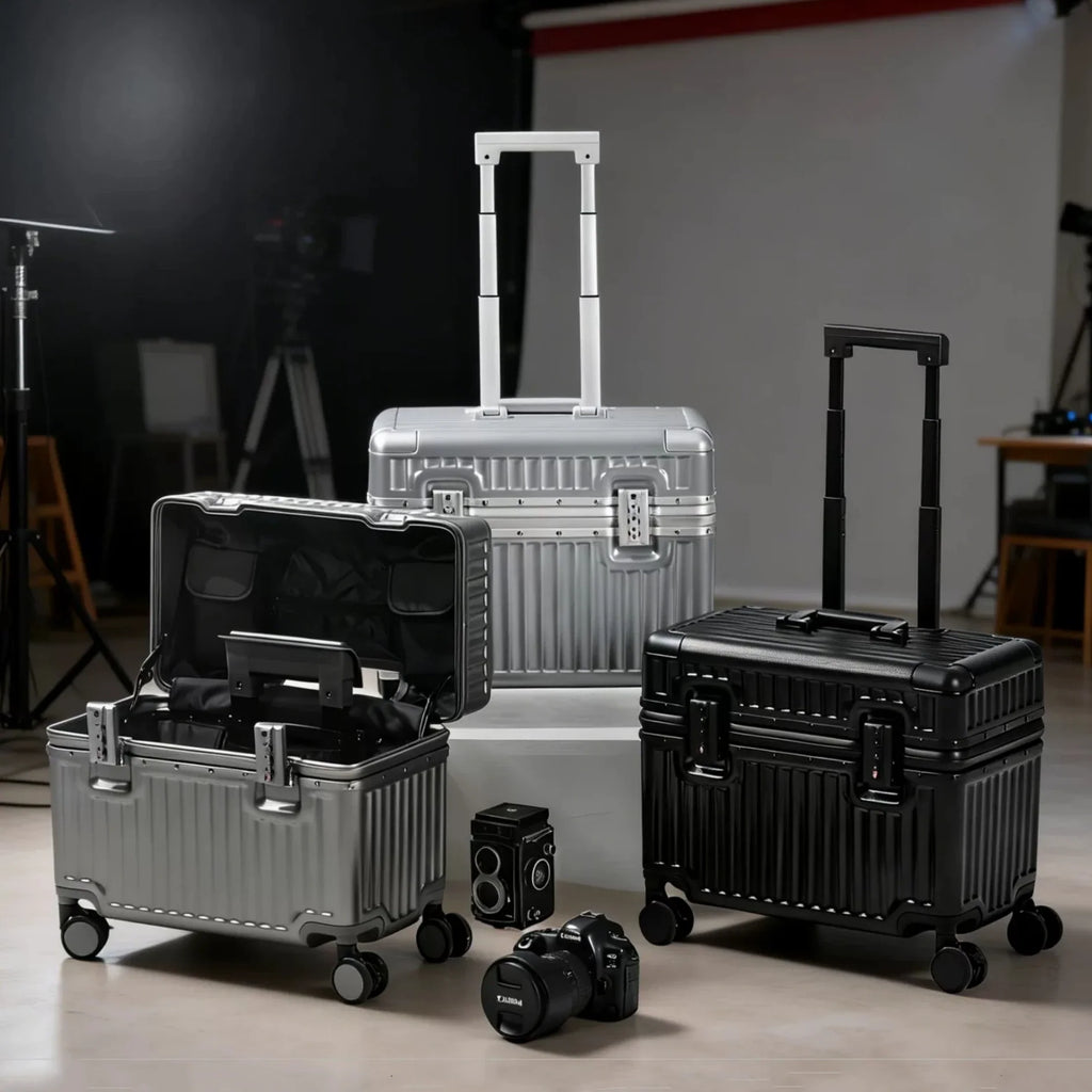 Top Opening Suitcase 18inch Boarding Carry-on Travel Photographer Rolling Luggage PC Material with Aluminum Alloy Frame TSA Lock