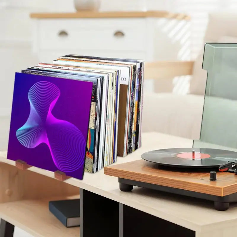Wood & Metal Tabletop Vinyl Record Display Stand