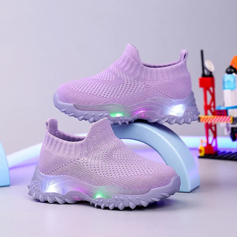 Kids Sneakers Children Baby Girls Boys Breathable Mesh Led Luminous Socks Sport Run Sneakers Shoes Sapato Infantil Light Up Shoe