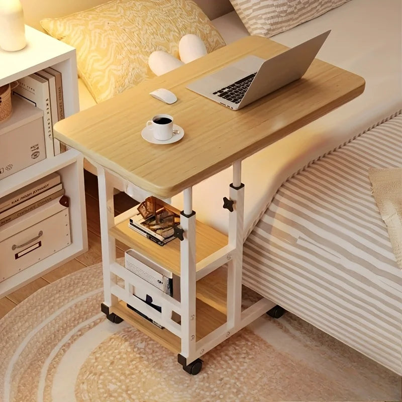Mobile Height-Adjustable Laptop Desk with Dual Shelves