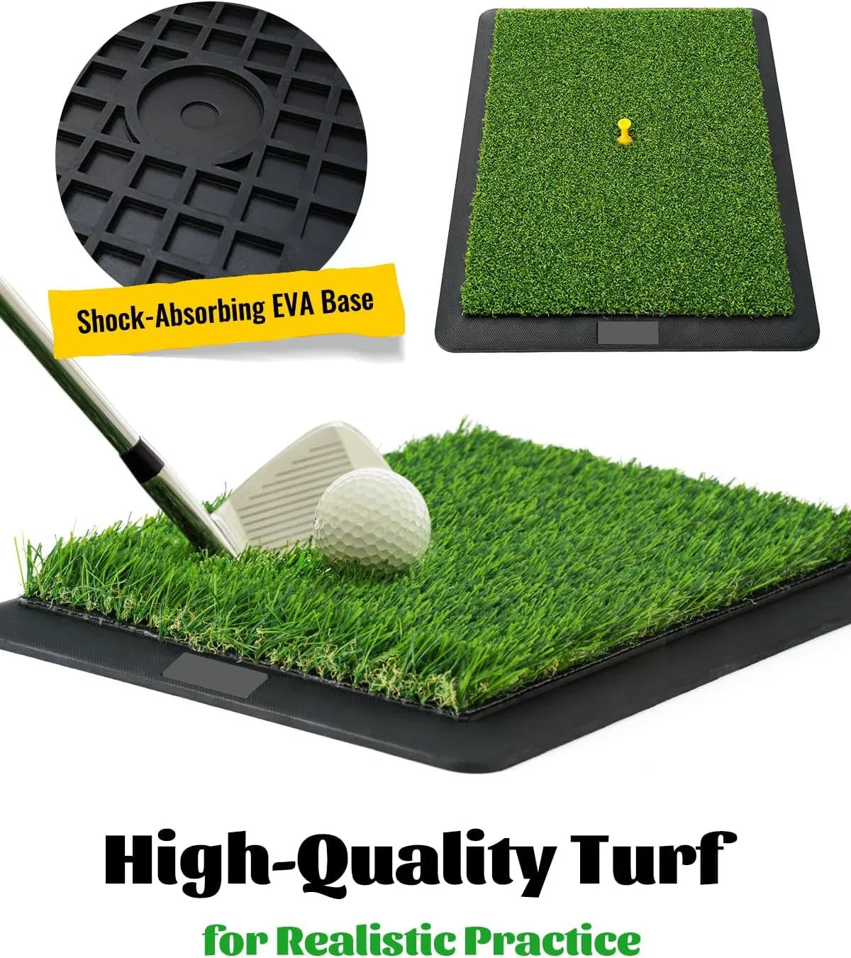 Golf Swing Trainer Mat for Practice & Training – Replaceable Turf Surfaces, Non-Slip Rubber Base for Indoor/Outdoor Use, Include