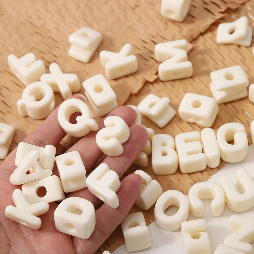 20pcs Beige Acrylic Large Hole Letter Loose Beads DIY Necklace Bracelet Mobile Phone Chain Bag Pendant Jewelry Accessories