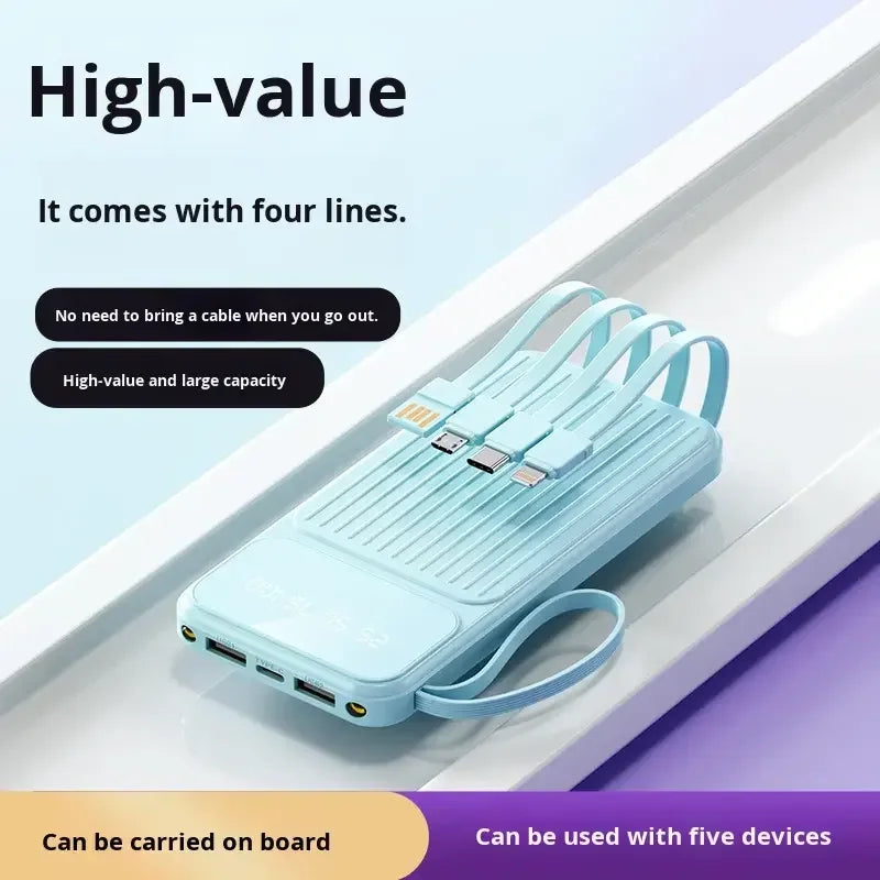 20000mAh Portable Power Bank with 4 in1 Cable Charger LED Digital Display Powerbank External Battery For iphone Xiaomi 17 Huawei