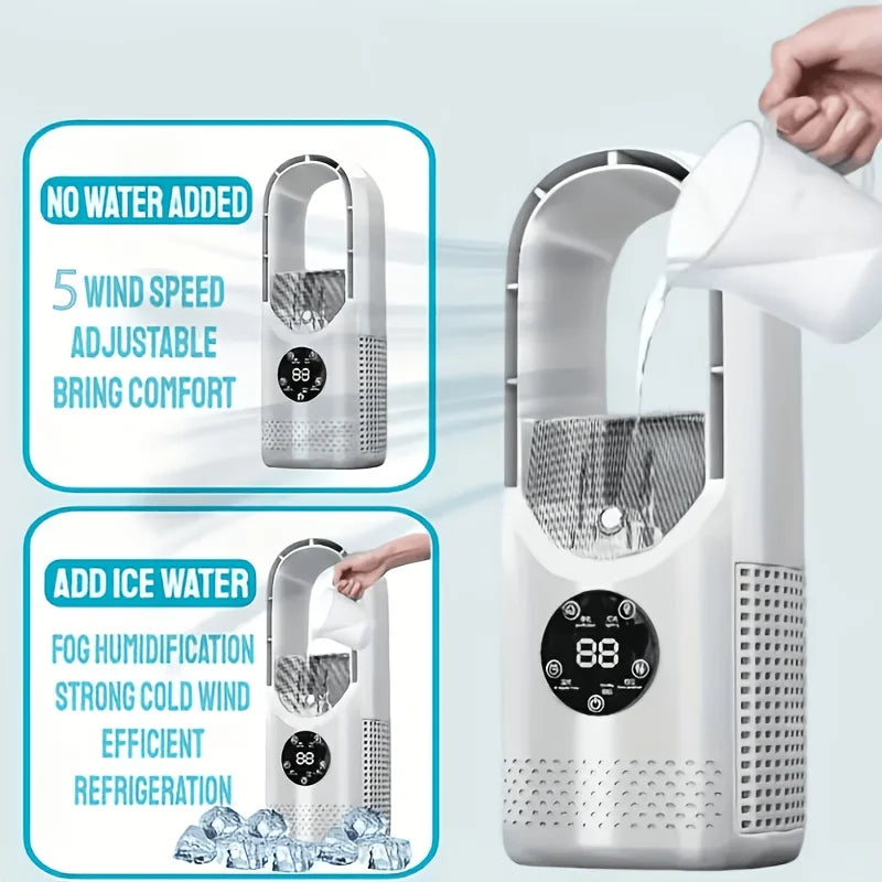 Portable USB Bladeless Tower Fan with LED and Mist Features