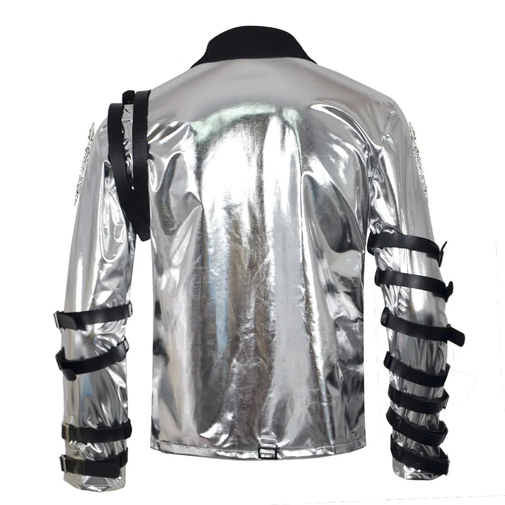 New In Stock: Michael Jackson Bad Era Silver Jumpsuit. Retro Rock Star Stage Performance Bodysuit & Top