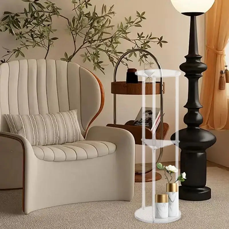 3 Tier Clear Acrylic Side Table Small Drink Side Table Small Space Round Furniture NightStand for Home Balcony Bathroom Sofa