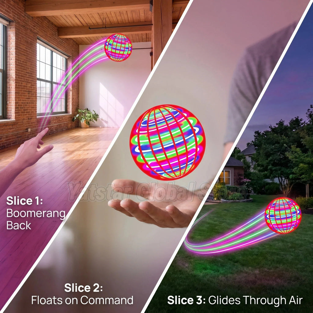 Flying Ball Boomerang with LED Lights, 360° Rotating Flying Hover Orb, Outdoor Indoor Fidget Spinner Toys for Teens and Adults