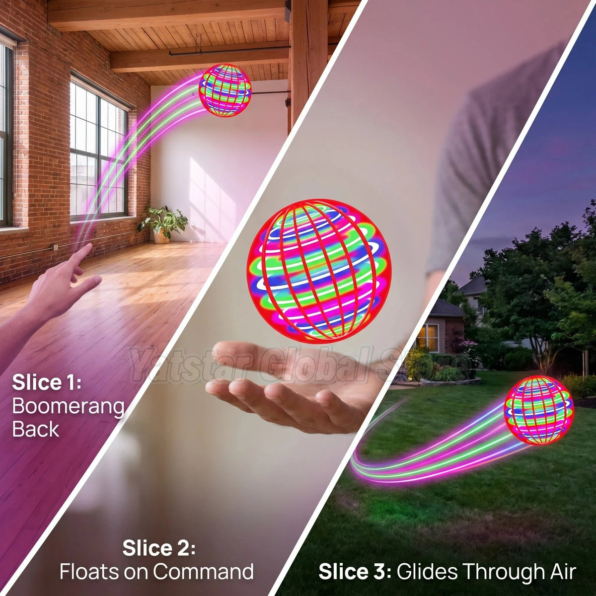 Flying Ball with Color LED Lights & Automatic Boomerang, Anti-Gravity Hover Toy Great Outdoor Indoor Fun Gift for Teens & Adults