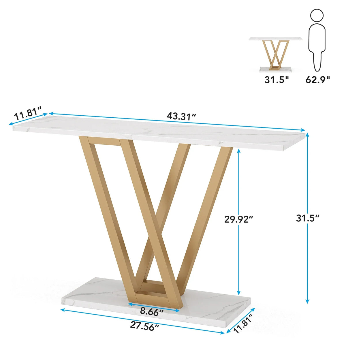 Tribesigns 43" V-Leg Console Table - E1 MDF Top, Powder-Coated Metal Frame, 300lb Capacity, Light Gray / Chocolate / White
