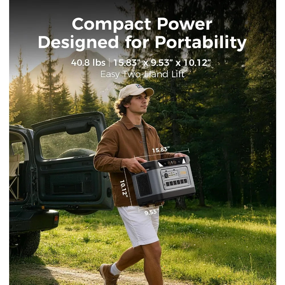 S2400 Portable Power Station(Solar Panel Option), 2083Wh LiFePO4, 2400W (Surge 3000W) UPS, 6 AC Outlets, Solar, Customized
