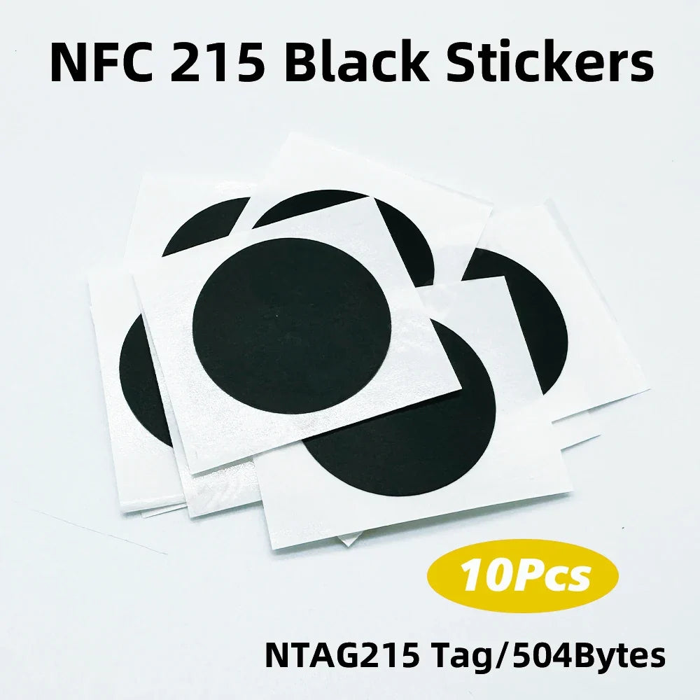 10/50/100pcs RFID NFC Ntg215 Tags Black Sticker 13.56MHz NFC 215 Adhesive Labels 25MM 504 Bytes NFC Personal Automation NFC215