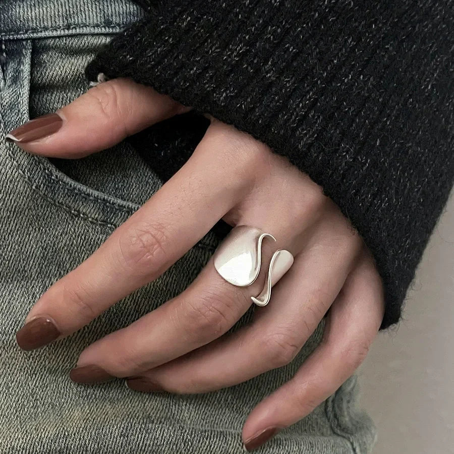 925 Sterling Silver Rings for Women Couple Minimalist Handmade Simple Big Open Ring Party Prevent Allergy Jewelry Holiday Gifts