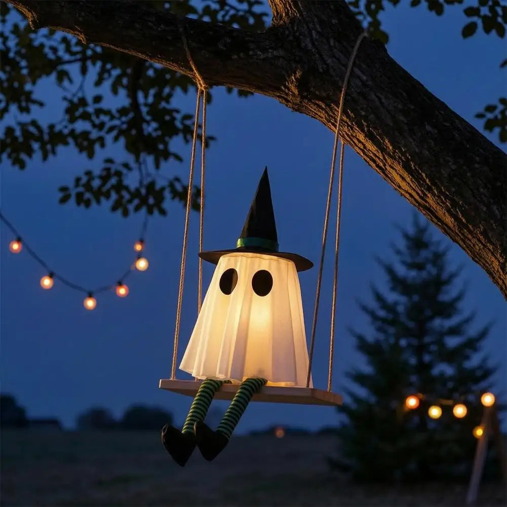 Halloween Hanging Swinging Ghost with Witch Hat, 85cm