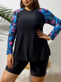 Plus-Size Long-Sleeve Surfing Suit: Women's 2-Piece Swimwear