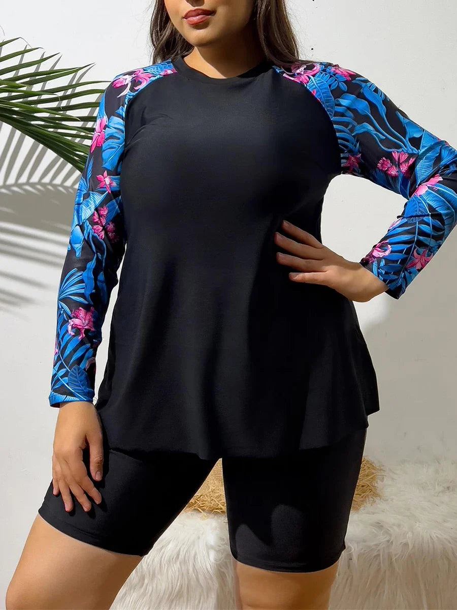 Plus-Size Long-Sleeve Surfing Suit: Women's 2-Piece Swimwear