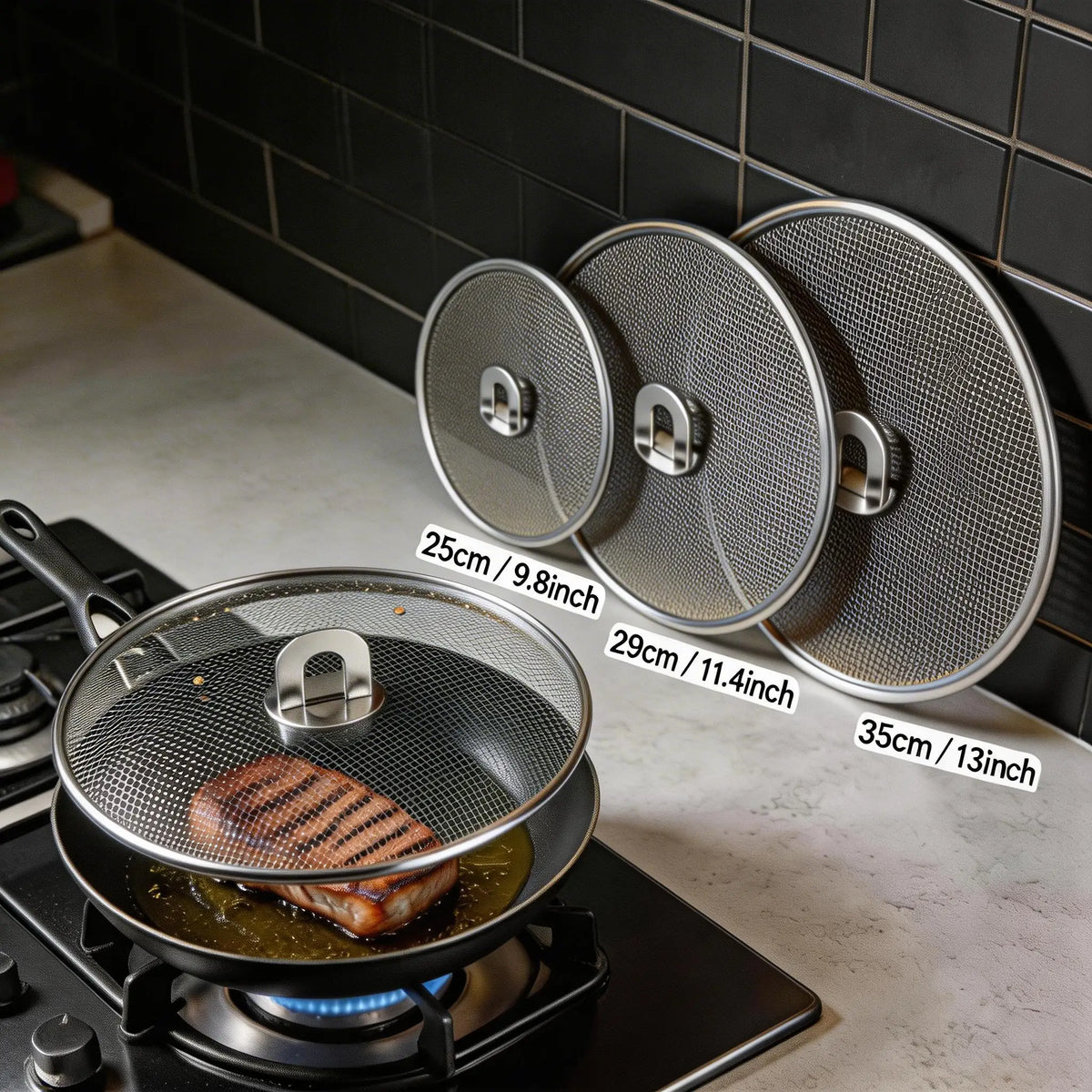 3pcs Splatter Guard Stainless Steel Grease Splatter Screen Oil Cap Pan Mesh for Kitchen Cooking Frying Guard Screen Splash Cover